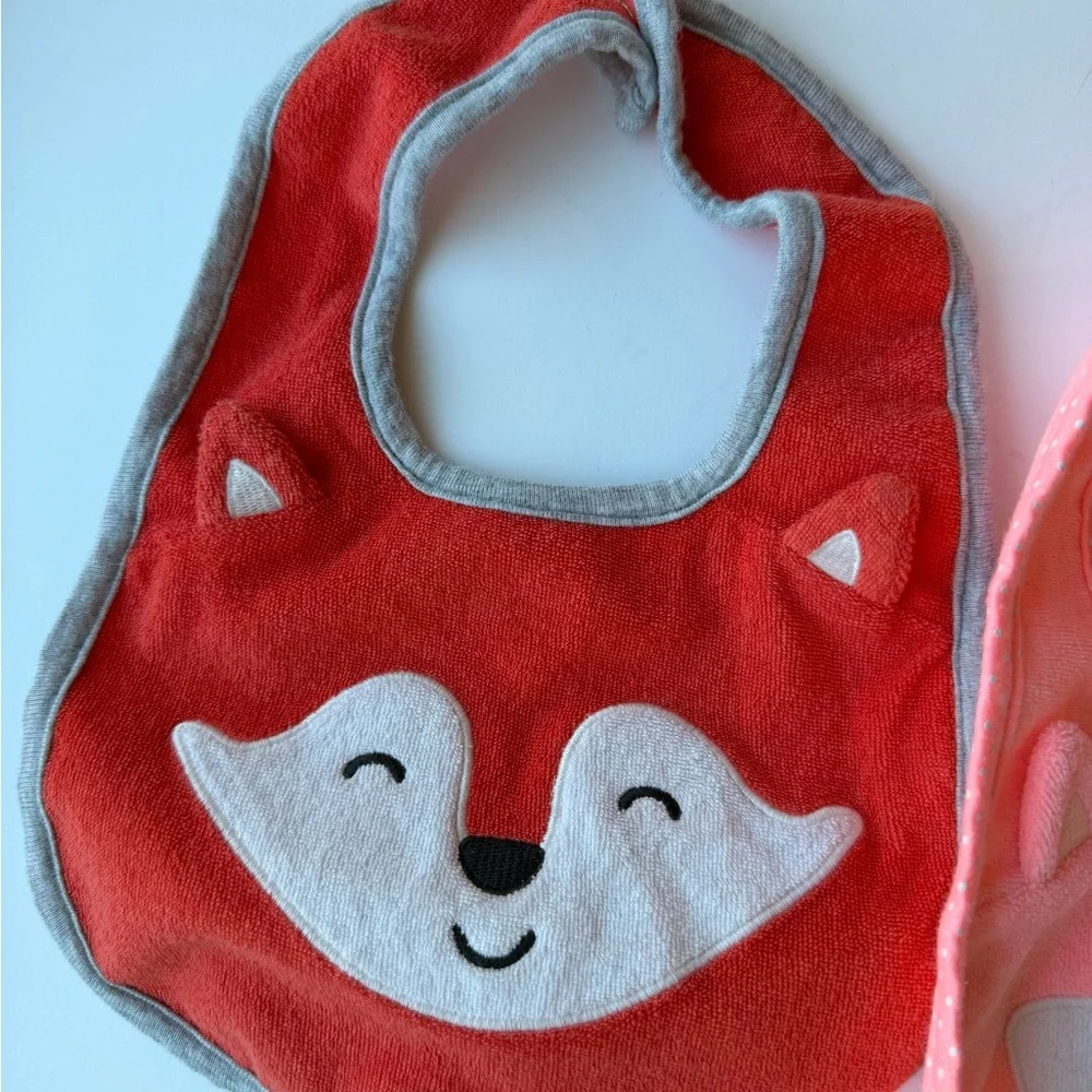 🦊Carter's Fox Baby Bib Set Orange and Pink Set of 2
